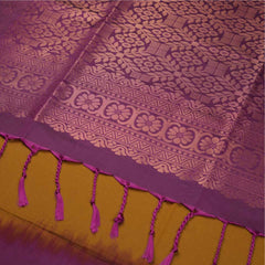 Soft Silk Saree | Yellow with Purple border