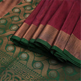 Soft Silk Saree | Wine Red with Green Border
