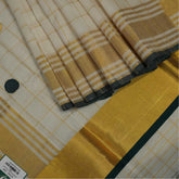 Handloom Cotton Check Saree with Green and Golden Polka