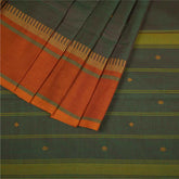Handloom Cotton Saree with Thread Work | Green & Orange