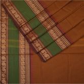 Handloom Cotton Saree | Orange with Green border