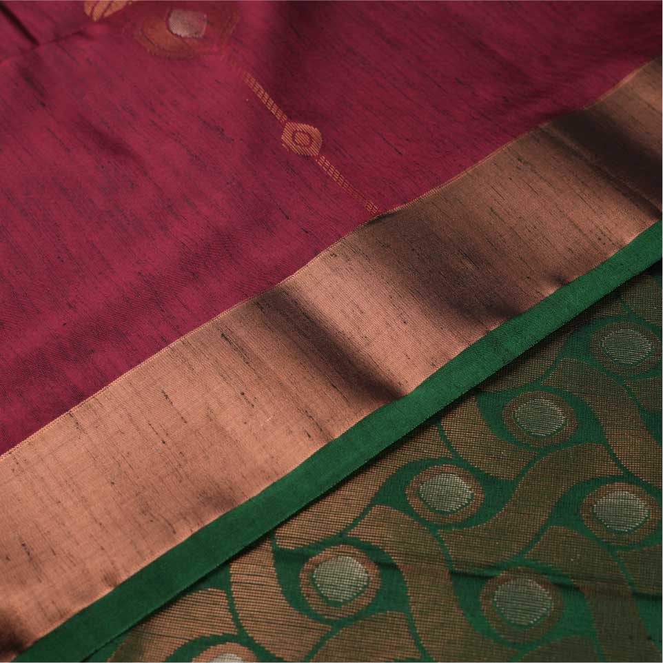 Soft Silk Saree | Wine Red with Green Border