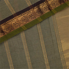 Handloom Cotton Saree With Golden Jerry | Golden & Olive Green