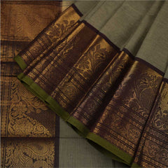 Handloom Cotton Saree With Golden Jerry | Golden & Olive Green
