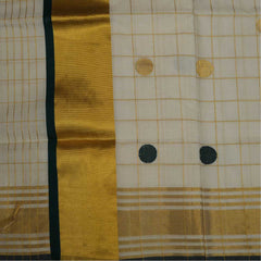 Handloom Cotton Check Saree with Green and Golden Polka