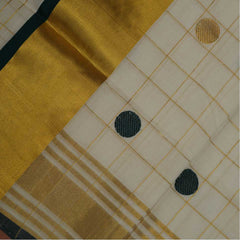 Handloom Cotton Check Saree with Green and Golden Polka