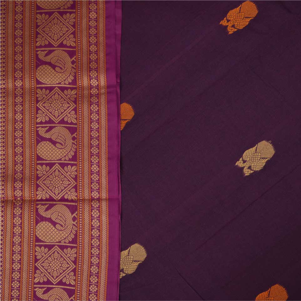 Handloom Cotton Saree with Thread Work | Purple