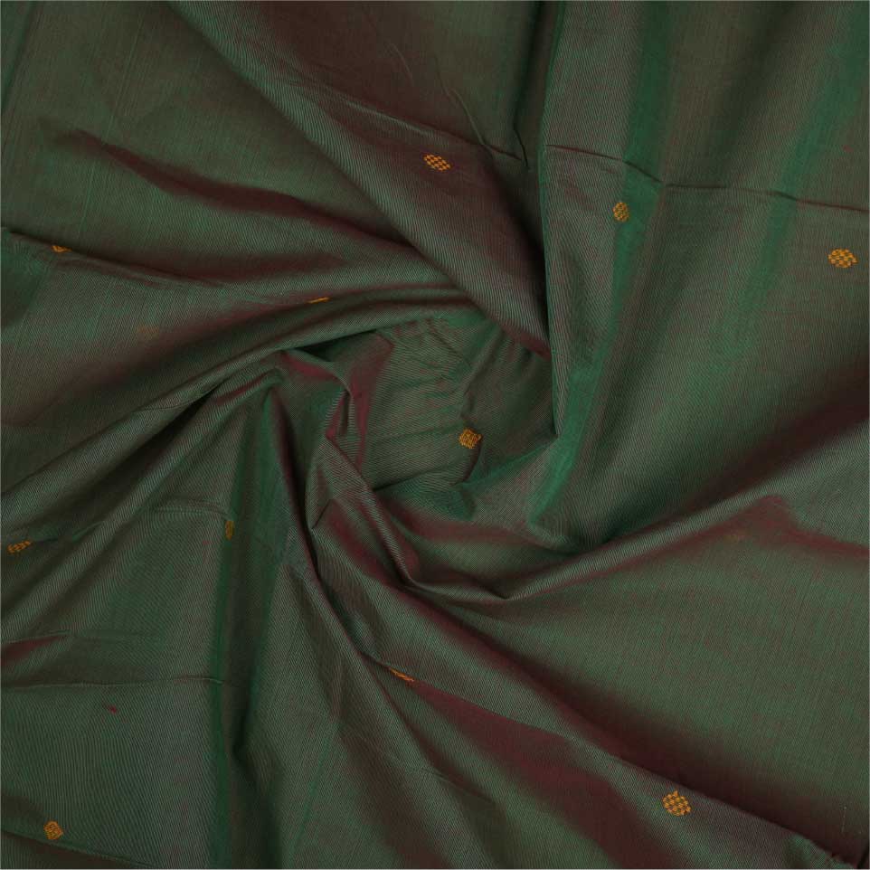 Handloom Cotton Saree with Thread Work | Green & Orange