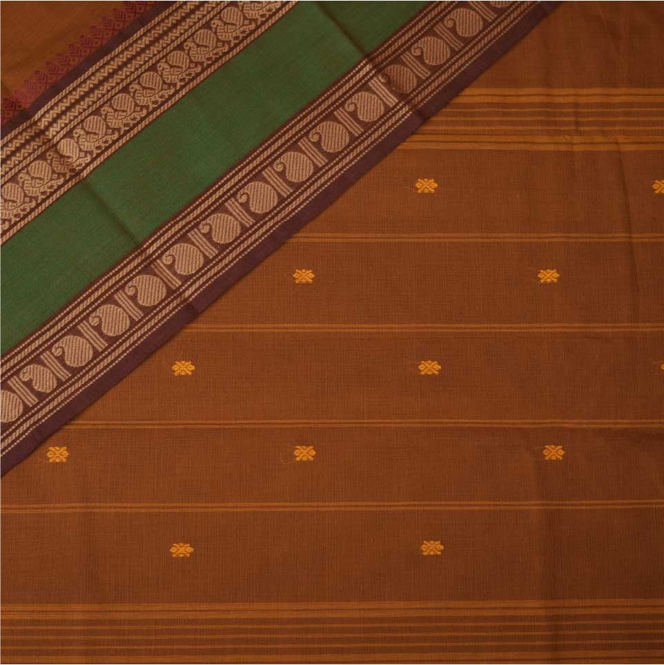 Handloom Cotton Saree | Orange with Green border
