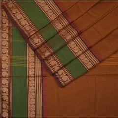 Handloom Cotton Saree | Orange with Green border