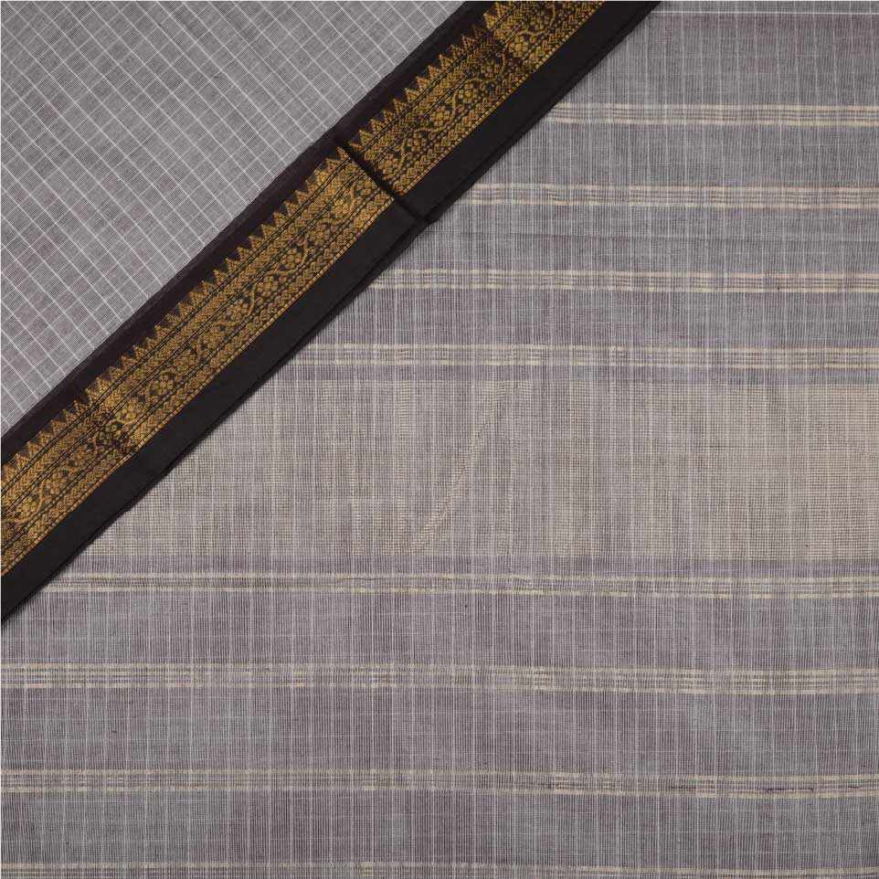 Check Cotton Saree With Golden Jerry