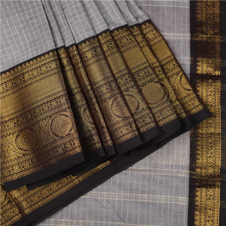 Check Cotton Saree With Golden Jerry
